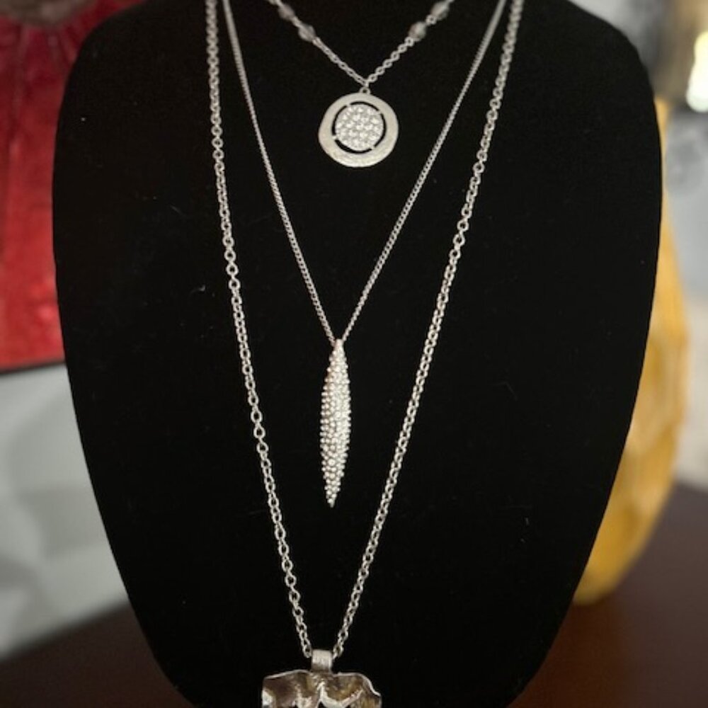 Long Silver Tone Clear Rhinestone Necklace